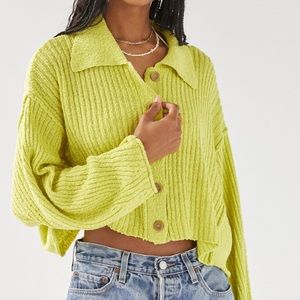 UO BDG Aubrey Collared Cardigan Lime Size M